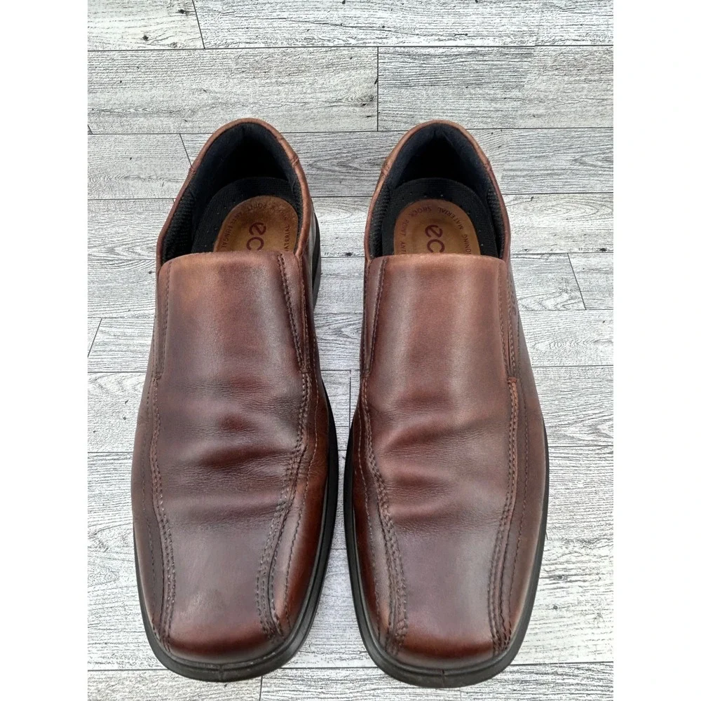 ECCO‎ Men Brown Leather Square Toe Slip On Loafers 50134 Size EU 44 US 10.5
